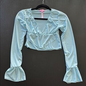 Sugar Thrillz Light Blue Ruffle Sleeve Blouse